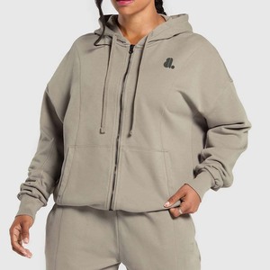 Solid Color Light <b>Weight</b> 100% Cotton Breathable Zip Sweatsuit Set Women <b>Stand</b> Front Heavyweight Winter Sporty Hoodie Jogger - Product Image 5