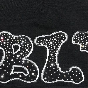 Black Beanie Hat with Rhinestone Letter Embroidery Unisex Adult <b>Winter</b> <b>Cap</b> Street Style 56-58CM - Product Image 5