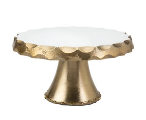 Gran oferta, tono dorado personalizado y parte superior blanca, soporte para pastel redondo de Metal, personalización de logotipo de la India - Product Image 1