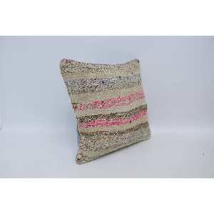 Beige 16x16 Inch Wool Kantha Patchwork <b>Pillow</b> Vintage Square Tufted Design for Bedding or Floor Portable Stylish for Christmas - Product Image 3