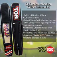 Bâton de cricket SS Cricket SS Ton Super English Willow avec housse de protection, équipement sportif avec autocollant chromé en relief
