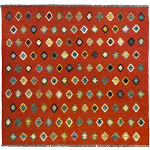 พรมลายตารางขนาดเล็กลายสี่เหลี่ยมขนาดเล็กสีแดงเข้มพรม100% ปักสำหรับตกแต่งบ้านห้องนั่งเล่น - Product Image 2