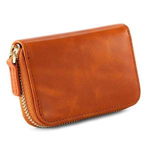 Womens Genuine Leather <b>Zip</b> Around Wallet Small RFID Blocking Short Purse Credit <b>Card</b> <b>Holder</b> <b>with</b> Canvas Lining - Product Image 2