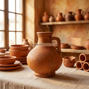 Vase en terre cuite rustique Mado Orange avec poignée, pot en argile artisanal, carafe décorative en céramique, urne de table en gros - Product Image 6