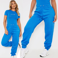 ENSEMBLE D'ÉTÉ PARFAIT BLEU LAVÉ BASSE TAILLE OVERSIZE PANTALONS DE SURFACE À JAMBES LARGES ENSEMBLE T-SHIRT ET JOGGERS LOGO PERSONNALISÉ POUR FEMMES SURVÊTEMENT DE PRINTEMPS