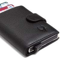 Dompet pria, Logo kustom, dompet lipat tiga, kulit biji penuh, ramping, Minimalis, tipis, penyimpan kartu penghalang RFID