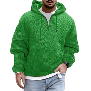 Sudadera con Capucha Casual de Corte Regular para Hombre, Manga Larga, Tejido, Textura Acolchada, Verde Sólido, Otoño, Algodón Ecológico Digital - Product Image 1