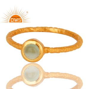 Venta caliente plata esterlina 18K chapado en oro natural Aqua Calcedonia piedra preciosa anillo apilable Demi joyería fina manufacturerHot Se - Product Image 2