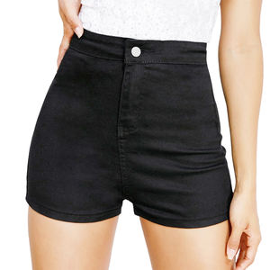 Shorts de Mezclilla para Mujer, Diseño Moderno, Color Negro, Ligeros, Estampado Sólido, Secado Rápido, con Cordón en la Cintura, para Verano - Product Image 3