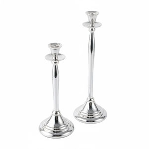 Highest Quality Silver Finish Metal Taper Candle Holders Set Of 2 Polished Aluminium <b>Candlestick</b> Stands For Home & Wedding Decor - Product Image 1