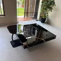 Magnifique ensemble de table basse moderne en marbre noir avec table d'appoint, meubles de salon uniques en marbre artisanal