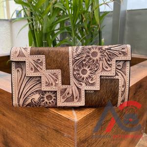 Cartera de mano de cuero de vaca, billetera tallada a mano, patrón occidental, tarjetas de cuero de vaca Vintage, billetera en efectivo, regalos - Product Image 1