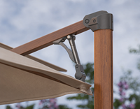 Parasol cantilever carré 3x3m avec levage hydraulique, mât en aluminium imitation bois, auvent en tissu teint, pliable, imperméable, base en fonte pour
