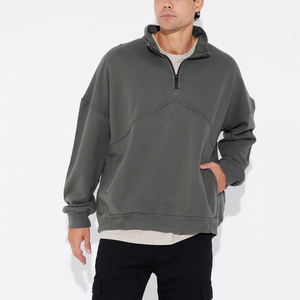 Sudaderas con cremallera de cuarto de algodón pesado Oversize Boxy Fit Drop Shoulder 1/4 Zip Rib Knit Pullover - Product Image 2