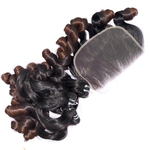 Paquets de couleur rebondissante ombrée de cheveux bruts de haute qualité avec frontal et paquets pour faire des perruques - Product Image 5