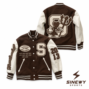 Veste de sport SINEWY pour homme, marron, style universitaire, avec lettres brodées S, patch Heartbreakers 10 Time Champions, style preppy - Product Image 4