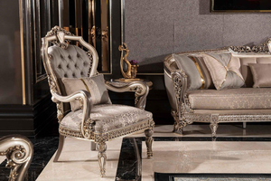 <b>High</b>-End European Classic Accent <b>Chair</b> Featuring Ornate Gold-Finish Floral Carvings and Elegant Tufted Backrest - Product Image 6