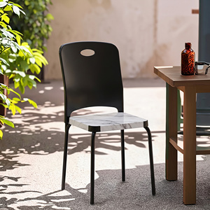 Modern <b>Dining</b> <b>Chair</b> <b>Plastic</b> Side <b>Chair</b> with Oval Backrest Marble Look Seat for Home Hotel Apartment - Product Image 1