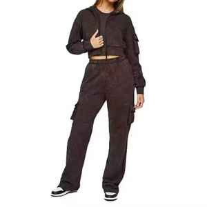 Trendy Winter Hooded Casual Crop <b>Top</b> Tracksuit Set Soft Fabric Premium Quality Stitching Eco-Friendly Breathable Quick Dry - Product Image 5
