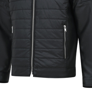 แจ็คเก็ตนักขี่จักรยานแขนเต็มของผู้ชายทำจาก PU ผ้าสีดำล้วนคอเสื้อตรงจากผู้ผลิตสามารถปรับแต่งได้ - Product Image 3