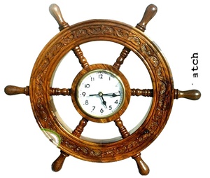 Best Nautical Antique Handmade Wooden Designer <b>Ship</b> Steering <b>Wheel</b> Decorated with Brass Inlay Work - Product Image 1
