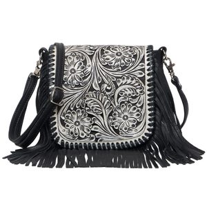 Bolso bandolera con flecos de piel de vaca de cuero genuino hecho a mano estilo bohemio occidental patrón único llevar Sling Bags conjunto de artículos - Product Image 1