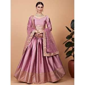 Magnifique Lehenga Choli de mariage en soie brodée rose, semi-cousu, taille personnalisée - Product Image 2