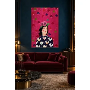 Impression sur toile Fida Fuchsia : Femme avec couronne de fleurs - Product Image 5