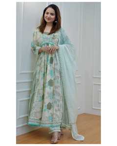 Nouveau costume Shalwar en coton Anarkali à fleurs pour déjeuner pour les festivals et les mariages du fournisseur indien - Product Image 6
