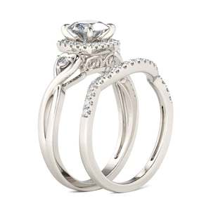 Ensemble de bagues en argent sterling de haute qualité avec coupe halo et coussin Jeulia - Product Image 3