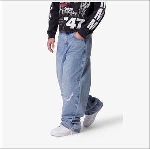 Pantalones Vaqueros de Mezclilla Gruesos de 16 oz Personalizados de Fábrica, Estilo Urbano, Lavado Intenso, Pierna Ancha, Lavado a la Piedra, Holgados, Rectos, Estilo Baggy para Hombre - Product Image 1