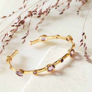 Bracelet manchette en argent ouvert pierre violet améthyste Bracelet multi pierres précieuses Bracelet manchette femme flexible de créateur texturé pour elle - Product Image 3