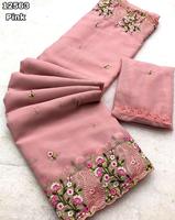 Beaux vêtements ethniques brodés pour femmes Saree georgette brodé pour les mariés-Femme de chambre à prix de gros