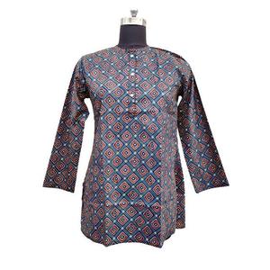 Kurtis de Algodón Estampado para Oficina, Blusa Casual para Mujer, Largo hasta la Rodilla, Estampado Digital, Algodón Puro, Elástica, de Secado Rápido - Product Image 3