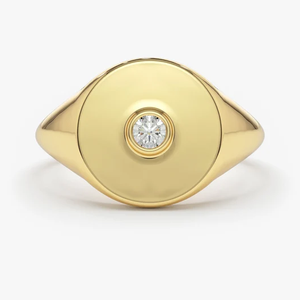 Round Cut Lab Grown Diamond Full Bezel Set Signet <b>Ring</b> For <b>Couple</b> <b>Gold</b> Minimalist Diamond Wedding <b>Ring</b> At Best Wholesale Price - Product Image 1