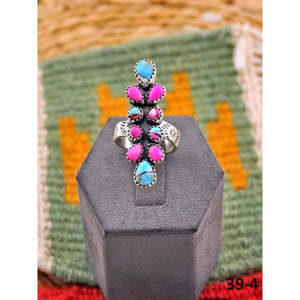 Southwest Style <b>Adjustable</b> Cotton Candy Mohave & Sterling Silver <b>Ring</b> Turquoise Inlay with Bezel Setting for Gift - Product Image 1
