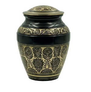 Urnes funéraires en laiton de haute qualité avec gravure complète urnes funéraires en métal fini de couleur or et noir pour cendres humaines - Product Image 1