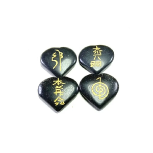 High Quality Usui Reiki <b>Black</b> Agate <b>Heart</b> With Feng Shui Reiki Symbol Set Natural Stone Healing Usui Crystal Gemstone Wholesale - Product Image 3