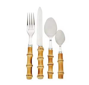 Ensemble de couverts en acier inoxydable avec manche en bambou, design moderne, passe au lave-vaisselle, durable, fourchette, couteau, cuillère pour la maison et le restaurant - Product Image 5
