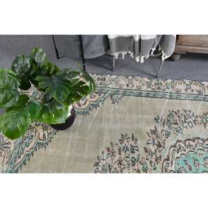 Tapis Turc Vintage Beige Vert 5.7 X 9.1ft Tissage Plat en Laine avec Motif Patchwork pour Décorations de Salon - Product Image 2