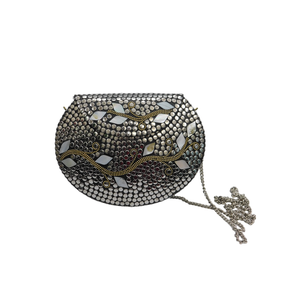 Sacs à main en velours simples et décontractés avec fermeture ambroïdale en pierre grise et verte fantaisie pochette en velours sac suspendu pour femme - Product Image 5