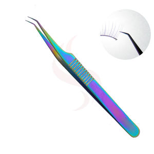 Extensions de sourcils à pointe en fibre d'acier inoxydable avec logo personnalisé en gros 75 degrés volume russe pince à épiler - Product Image 1