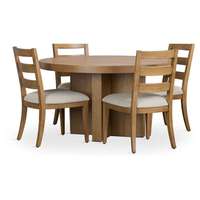 Ensemble de table à manger ronde en teck avec un aspect naturel, style patio, ensemble de restaurant comprenant des chaises et des coussins