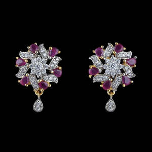 Boucles d'oreilles American Diamond - Rouge et Or - Product Image 1