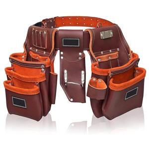 Delantal de herramientas de cuero dividido de carpintero de 11 bolsillos de la mejor calidad con cinturón de red ajustable con hebilla de liberación rápida - Product Image 1