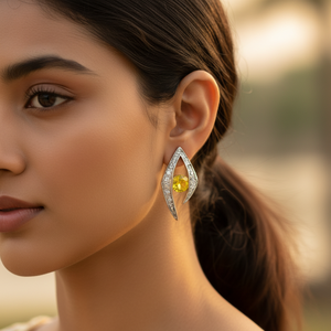 Boucles d'oreilles tendance pour femmes en argent 925 avec pierre précieuse jaune, diamant, or 14K 18K, or rose principal, forme de fleur pour un usage quotidien, cadeaux - Product Image 2