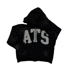 Conjunto Deportivo de Hip Hop con Pedrería, Sudadera con Capucha y Pantalones Acampanados, Estilo Urbano Desgastado - Product Image 1