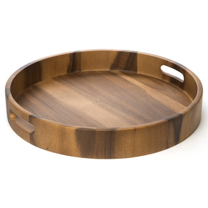 Customized Luxury Fruit <b>Tray</b> Serving Plate Teak Acacia Walnut Wood Bamboo With Handles Home Decor Food Platter - Product Image 4