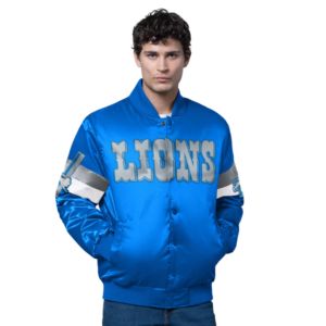 Chaqueta universitaria de béisbol personalizada para hombre, estilo Letterman, de G-III Sports by Carl Banks, color gris, de los Detroit Lions, con cierre completo adaptable. - Product Image 6