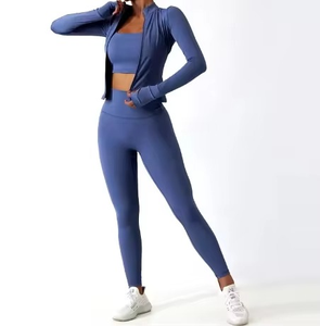 Best Selling Plus Size <b>Women</b> Solid Yoga Suit Sport Jogging Fitness Active Wear Scrunch Butt High Waist <b>Leggings</b> Set - Product Image 5